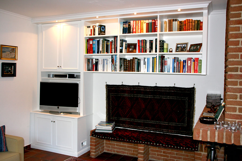 TV-Schrank mit Bücherregal und Lichtboden TV-Schrank mit Bücherregal